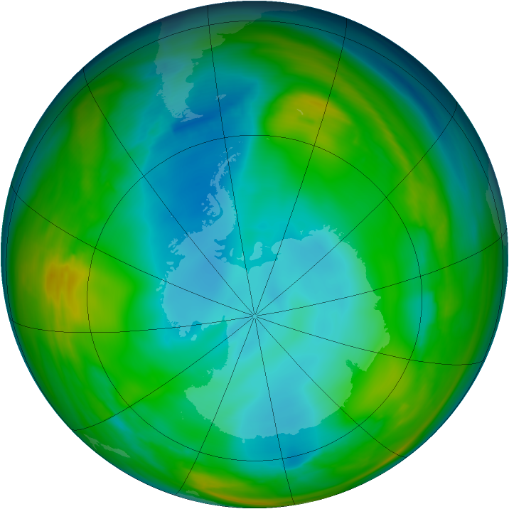 Antarctic ozone map for 06 July 2005